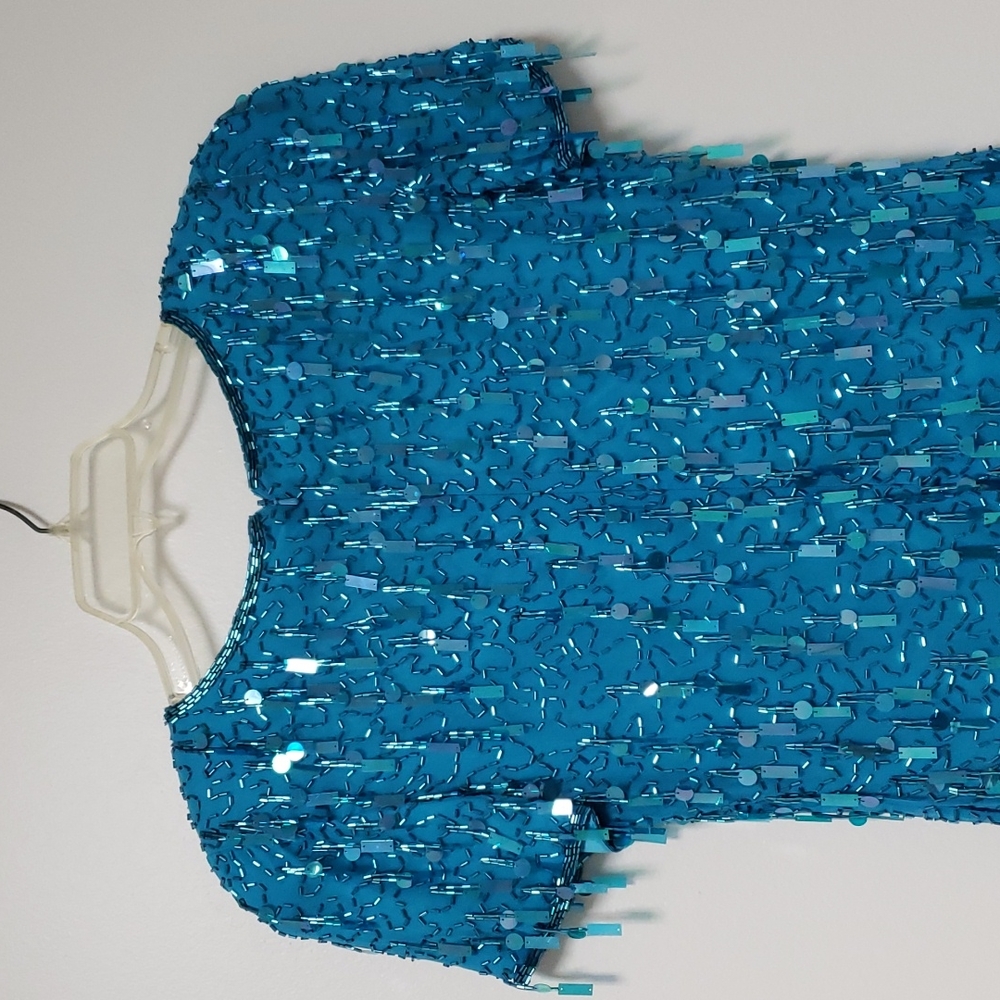 Vintage silk and beaded/sequined mini‎ dress - Picture 11 of 14